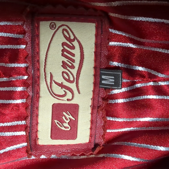 ELENA by FERME* red leather trench button front 2pkt white accent stitching sz M - Picture 11 of 17